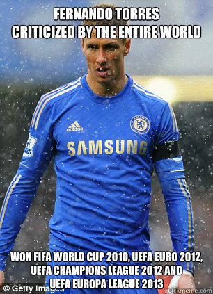 fernando torres
Criticized by the entire world Won FIFA world cup 2010, UEFA euro 2012, 
UEFA champions league 2012 and
UEFA Europa league 2013  Torres