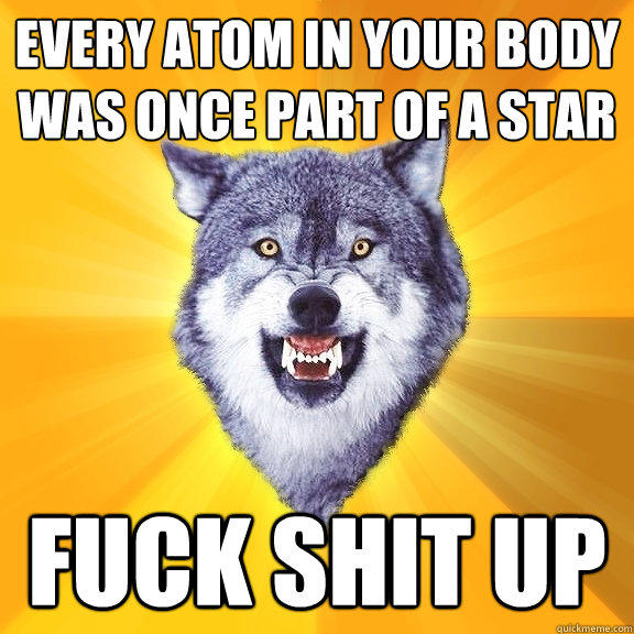 every atom in your body was once part of a star fuck shit up  Courage Wolf