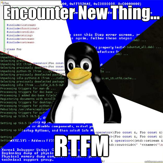 Encounter New Thing... RTFM  Computer Science Penguin
