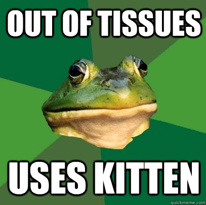 Out of tissues uses kitten  Foul Bachelor Frog