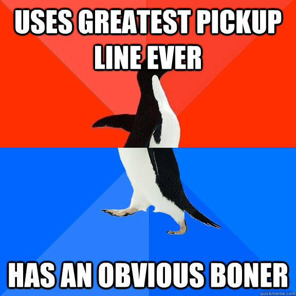 uses greatest pickup line ever has an obvious boner  Socially Awesome Awkward Penguin