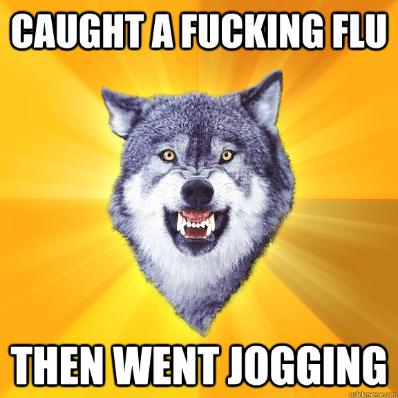 caught a fucking flu then went jogging   Courage Wolf