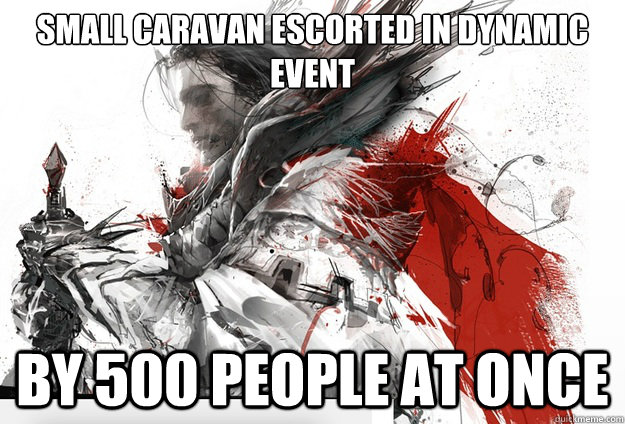 Small caravan escorted in dynamic event by 500 people at once  Guild Wars 2 Ned Stark
