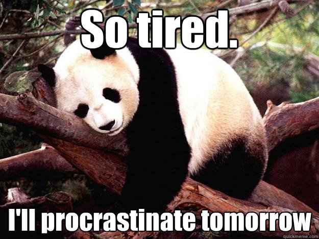 So tired. I'll procrastinate tomorrow  Procrastination Panda