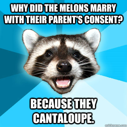 Why did the melons marry with their parent's consent? Because they cantaloupe.  Lame Pun Coon