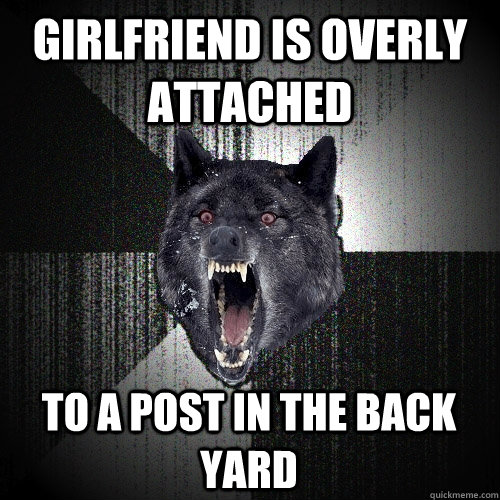 Girlfriend is overly attached to a post in the back yard  Insanity Wolf
