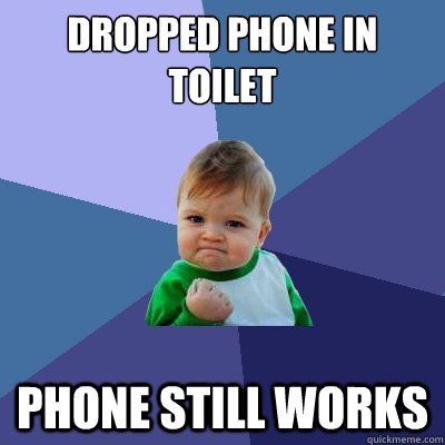 dropped phone in toilet phone still works  Success Kid
