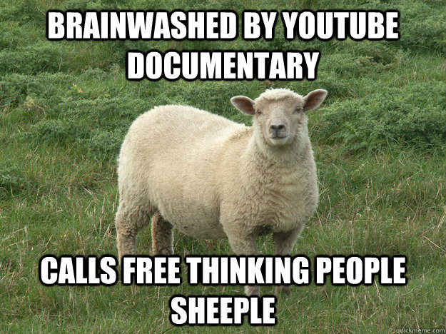 BRAINWASHED BY YOUTUBE DOCUMENTARY CALLS FREE THINKING PEOPLE SHEEPLE - BRAINWASHED BY YOUTUBE DOCUMENTARY CALLS FREE THINKING PEOPLE SHEEPLE  SHEEP