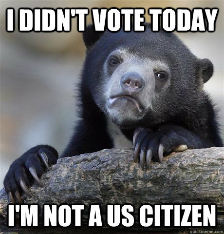 I didn't vote today I'm not a US citizen  Confession Bear
