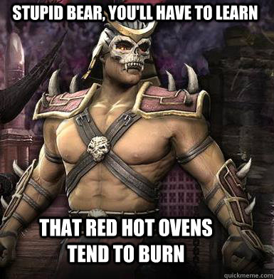 Stupid Bear, you'll have to learn That red hot ovens tend to burn - Stupid Bear, you'll have to learn That red hot ovens tend to burn  DoucheBag Shao Kahn