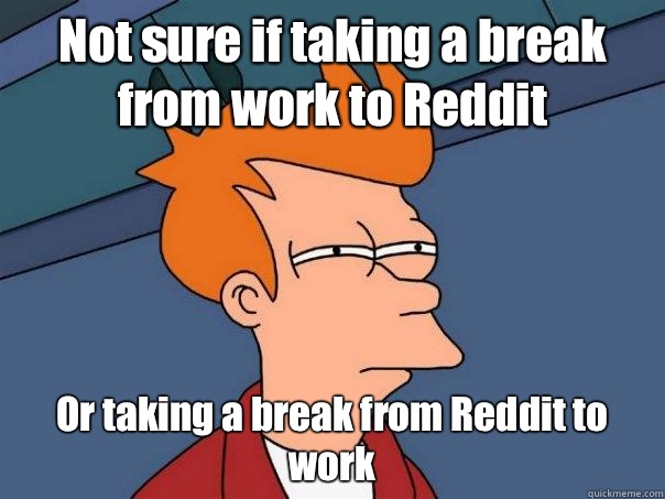 Not sure if taking a break from work to Reddit Or taking a break from Reddit to work  Futurama Fry