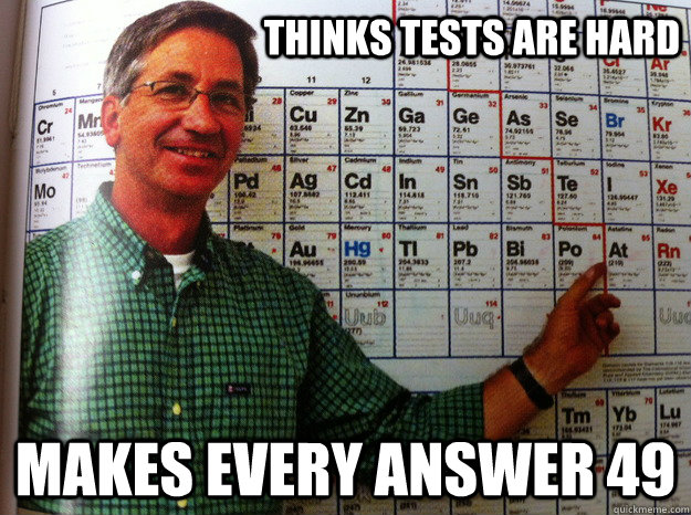 thinks tests are hard makes every answer 49  