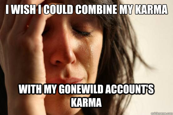I wish I could combine my karma
 with my gonewild account's karma   First World Problems