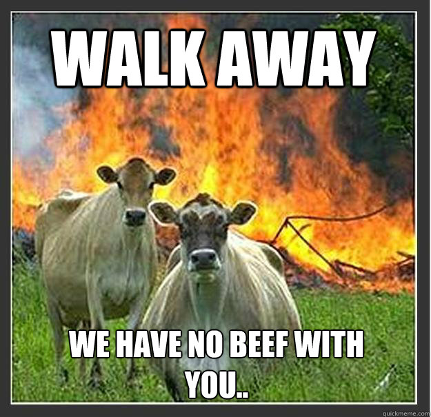Walk away We have no beef with you..  Evil cows