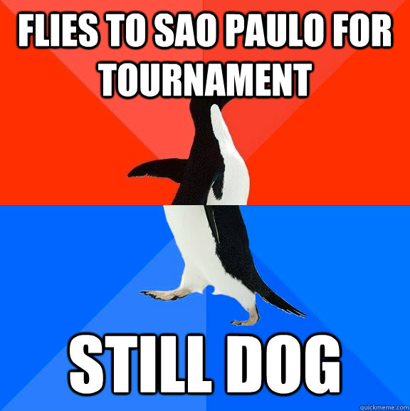 Flies to sao paulo for tournament Still dog  Socially Awesome Awkward Penguin