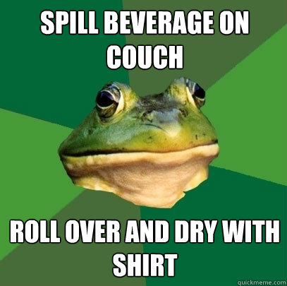spill beverage on couch roll over and dry with shirt  Foul Bachelor Frog