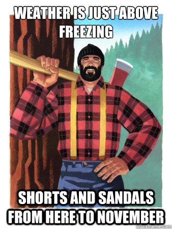 weather is just above freezing shorts and sandals from here to november  Average Canadian