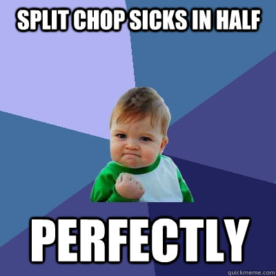 split chop sicks in half perfectly  Success Kid