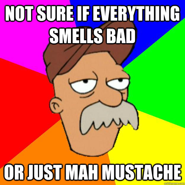 not sure if everything smells bad or just mah mustache  Scruffy the Janitor