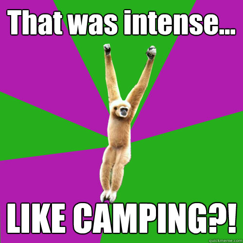 That was intense... LIKE CAMPING?!  Over-used quote gibbon