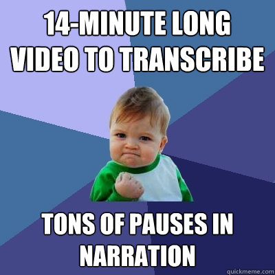 14-minute long video to transcribe Tons of pauses in narration  Success Kid