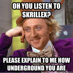 Oh you listen to skrillex? Please explain to me how underground you are - Oh you listen to skrillex? Please explain to me how underground you are  Condescending Wonka