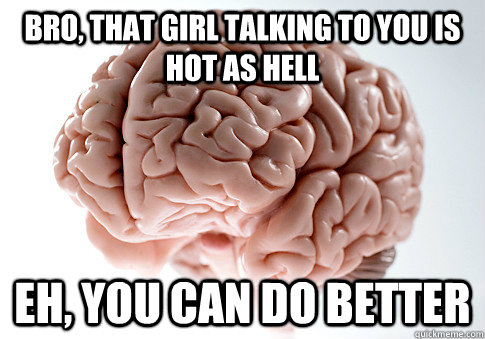 Bro, that girl talking to you is hot as hell Eh, you can do better  Scumbag Brain