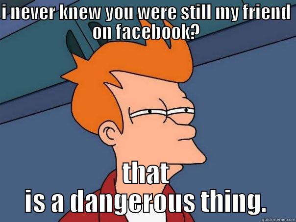 i never knew you were still my friend on facebook? - I NEVER KNEW YOU WERE STILL MY FRIEND ON FACEBOOK? THAT IS A DANGEROUS THING. Futurama Fry