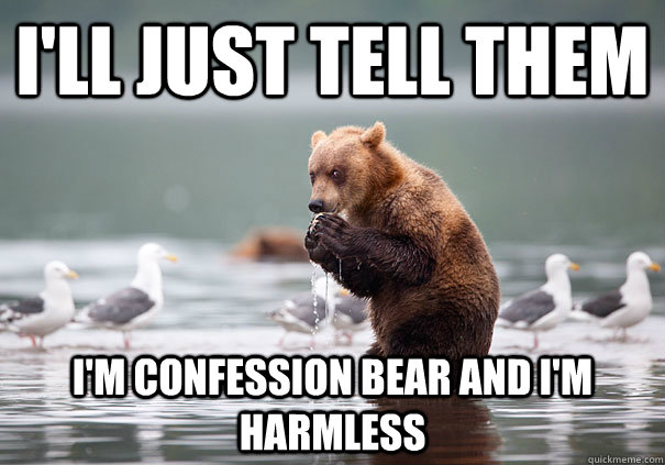 I'll just tell them i'm confession bear and i'm harmless  