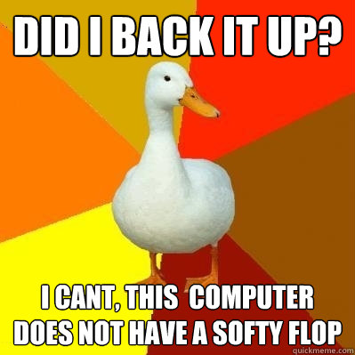 Did i back it up? i cant, this  computer does not have a softy flop  Tech Impaired Duck