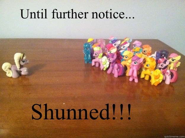 Until further notice... Shunned!!!  shunned little pony