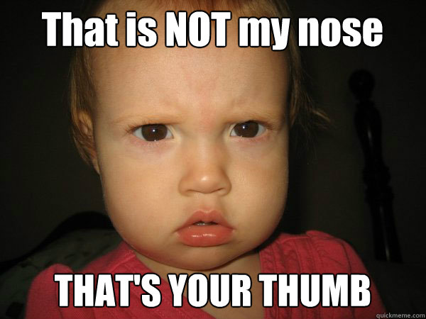 That is NOT my nose THAT'S YOUR THUMB - That is NOT my nose THAT'S YOUR THUMB  Jaded Toddler
