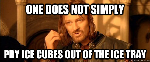One does not simply Pry ice cubes out of the ice tray  One Does Not Simply
