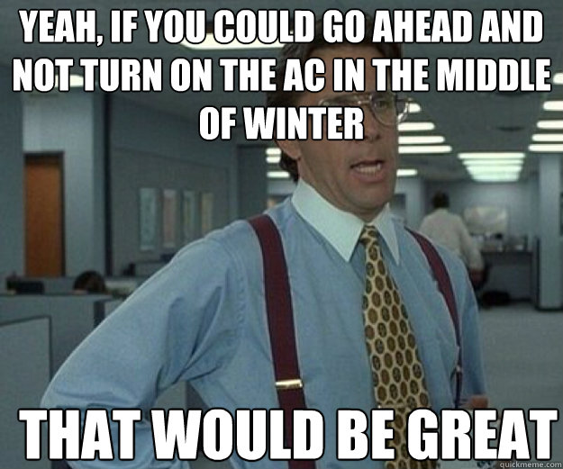 Yeah, if you could go ahead and not turn on the AC in the middle of winter THAT WOULD BE GREAT  that would be great