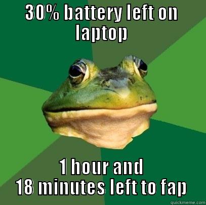 30% BATTERY LEFT ON LAPTOP 1 HOUR AND 18 MINUTES LEFT TO FAP Foul Bachelor Frog