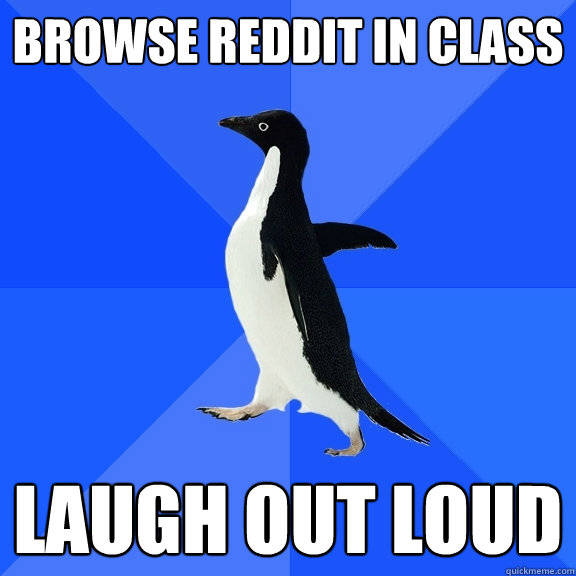 Browse reddit in class laugh out loud  Socially Awkward Penguin