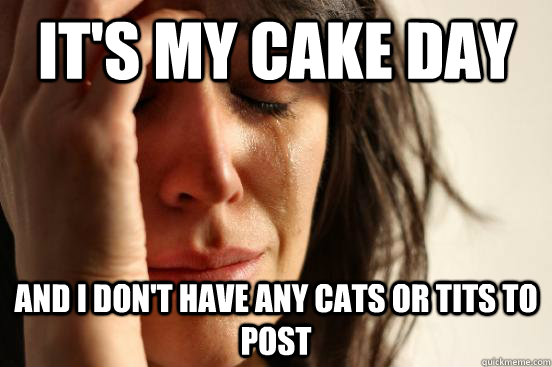 It's my cake day and I don't have any cats or tits to post  First World Problems