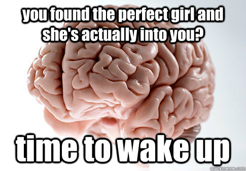 you found the perfect girl and she's actually into you? time to wake up  Scumbag Brain