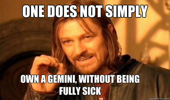 One Does Not Simply own a gemini, without being 
fully sick  Boromir