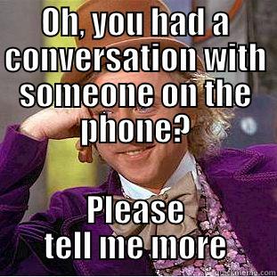 OH, YOU HAD A CONVERSATION WITH SOMEONE ON THE PHONE? PLEASE TELL ME MORE Condescending Wonka