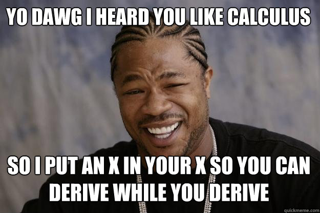 Yo dawg I heard you like Calculus So I put an x in your x so you can derive while you derive  Xzibit meme