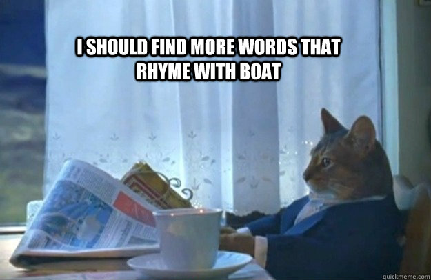 I should find more words that rhyme with boat  Sophisticated Cat