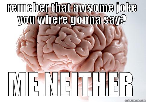 REMEBER THAT AWSOME JOKE YOU WHERE GONNA SAY? ME NEITHER Scumbag Brain