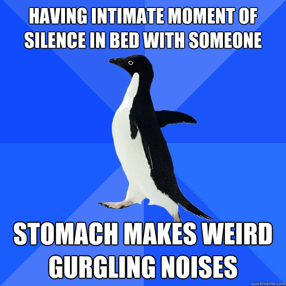 having intimate moment of silence in bed with someone stomach makes weird gurgling noises  Socially Awkward Penguin
