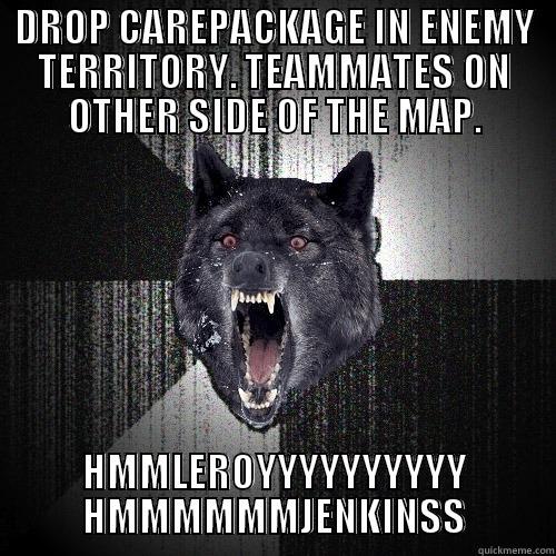 DROP CAREPACKAGE IN ENEMY TERRITORY. TEAMMATES ON OTHER SIDE OF THE MAP. HMMLEROYYYYYYYYYY HMMMMMMJENKINSS Insanity Wolf