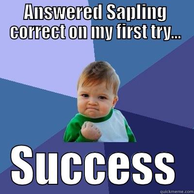 ANSWERED SAPLING CORRECT ON MY FIRST TRY... SUCCESS Success Kid