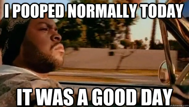 I POOPED NORMALLY TODAY IT WAS A GOOD DAY  It was a good day