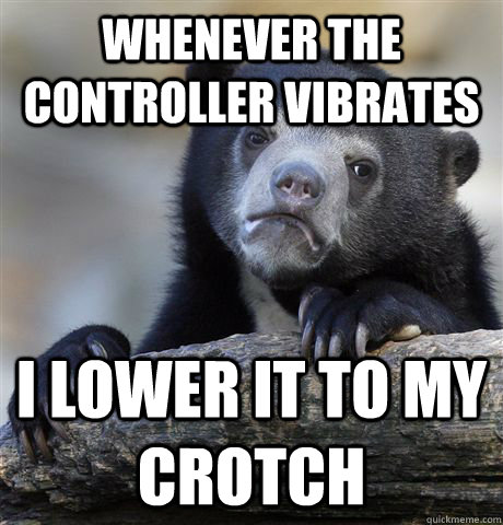 whenever the controller vibrates i lower it to my crotch  Confession Bear