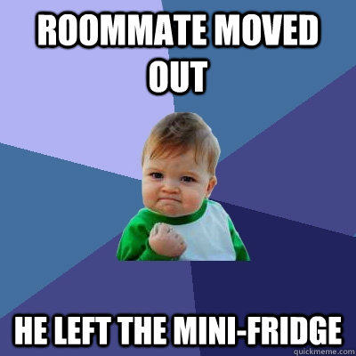 Roommate moved out he left the mini-fridge  Success Kid