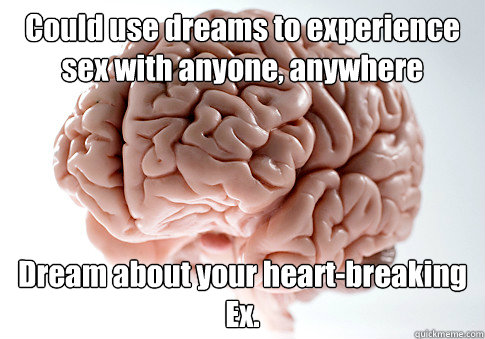 Could use dreams to experience sex with anyone, anywhere Dream about your heart-breaking Ex.  OH GOD  Scumbag Brain